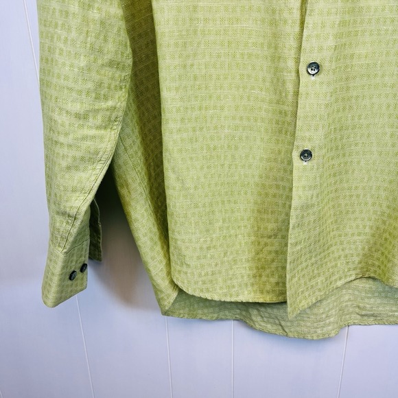 Robert Barakett Mens Shirt Size XL Linen Blend Chartreuse Casual Vacation - Picture 3 of 9